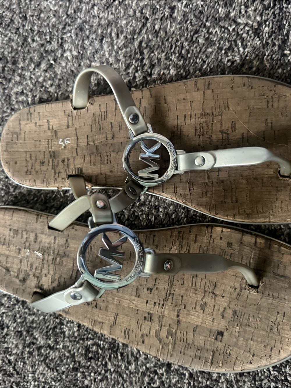 Michael Kors Silver Logo Cork-Style Thong Sandals